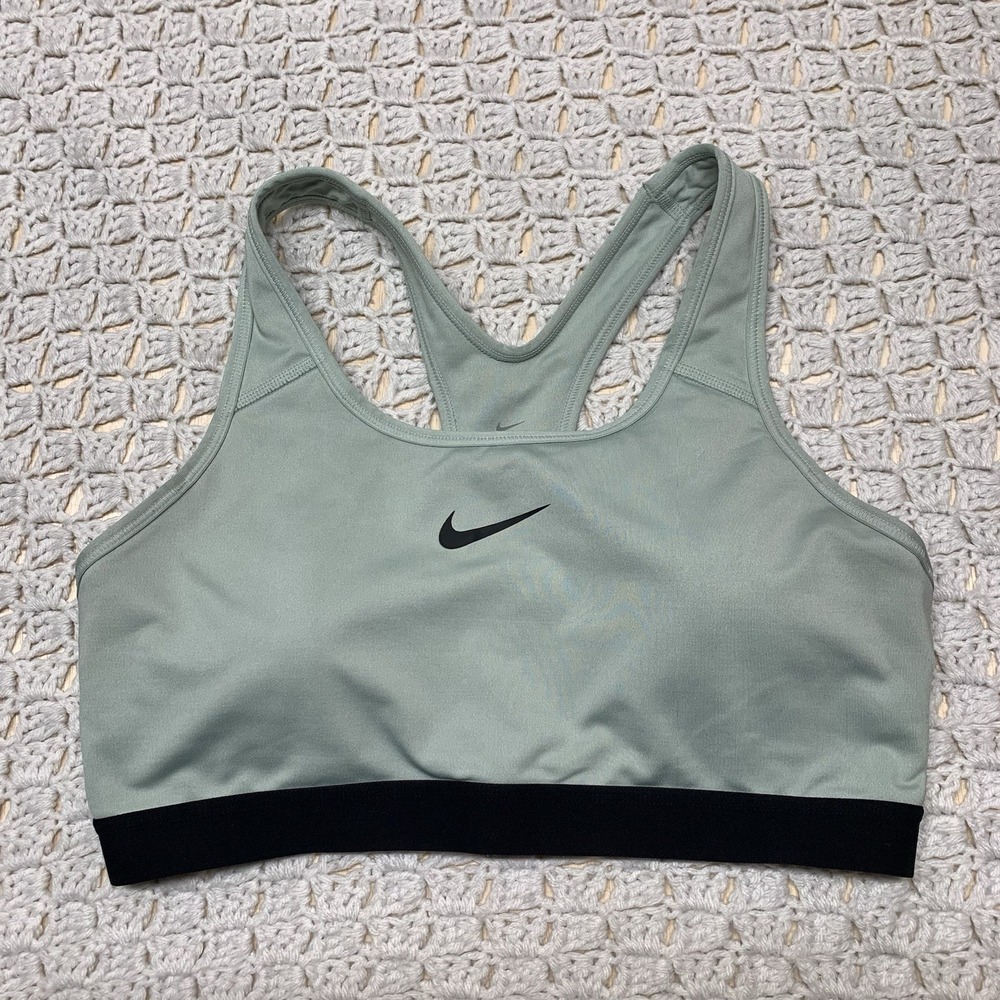 Nike Pro Dri-Fit Racerback Bra Women's Sz L Green Black Running Gym 823312-321